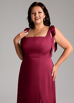 Azazie Frostine Brautjungfernkleider A-Linie Schleifen Stretch-Satin Kleid Burgunderrot image12
