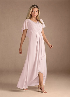 Azazie Eliza Mère de la mariée Robes Robe Trapèze en Mousseline de soie Col V plissé Rose Pâle image2