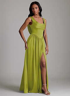 Azazie Novi Bridesmaid Dresses Lemongrass A-Line with Pockets Stretch Satin Dress image5
