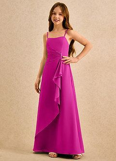 Azazie lolly Girls Formal Robe Demoiselle D'honneur Fillette Robe Trapèze en Mousseline de soie Plissée Fuchsia image5