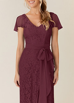 Azazie Knox Mère de la mariée Robes Robe Trapèze en Mousseline de soie Col en V Cabernet image5