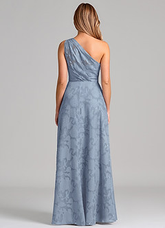Azazie Phaedra Bridesmaid Dresses Dusty Blue A-Line One Shoulder Floral Burnout Dress image6