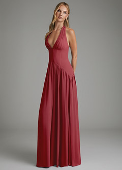 Azazie Alicia Bridesmaid Dresses Pomegranate A-Line Pleated Chiffon Dress image3