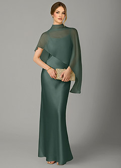 Azazie Jaleesa Jurken voor bruidsmeisjes Jurk van Stretch Satijn met A-Lijn Hoge Kraag Zeemos image5