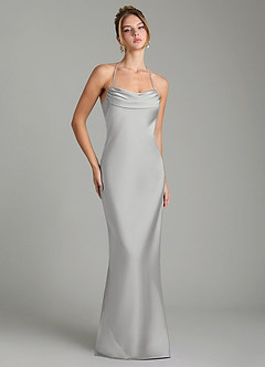 Azazie Mae Robes de demoiselle d'honneur Robe Sirène en Satin extensible Plissé Argent image1
