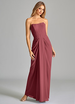 Azazie Anaïs Bridesmaid Dresses Merlot Sheath Strapless Chiffon Dress image4