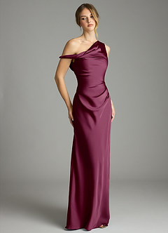 Azazie Emerson Robes de demoiselle d'honneur Robe Sirène en Satin extensible Épaules dénudées Mûre image5