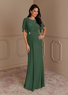 Azazie Louanne Mother of the Bride Dresses Eucalyptus Mermaid Boatneck Pleated Luxe Knit Dress image1