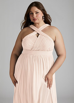 Azazie Hillian Bridesmaid Dresses Blushing Pink A-Line Halter Pleated Mesh Dress image13