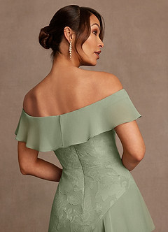 Azazie Marina Mother of the Bride Dresses Agave A-Line Off the Shoulder Floral Burnout Dress image6