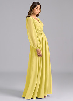 Azazie Palerma Bridesmaid Dresses Canary A-Line Long Sleeve Chiffon Dress image3