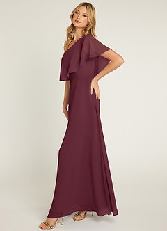 Azazie Lizzy Abiti da Damigella Abito A-Line in Chiffon Monospalla Cabernet image4