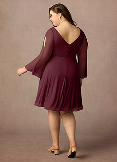 Azazie Teraso Mother of the Bride Dresses Cabernet A-Line Pleated Mesh Dress image10
