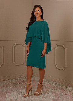 Azazie Mirra Mother of the Bride Dresses Peacock Sheath Scoop Pleated Chiffon Dress image2