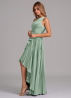 Azazie Lyrica Bridesmaid Dresses Agave A-Line One Shoulder Stretch Satin Dress image5