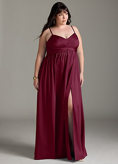Azazie Alia Bridesmaid Dresses Mulberry A-Line Pleated Stretch Satin Dress image12
