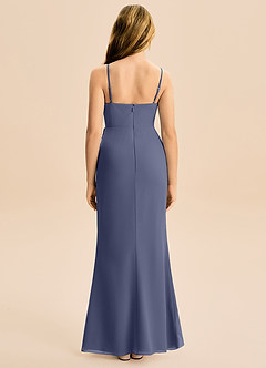 Azazie Buzzy Junior Robe Fourreau en Mousseline de soie Plissée Bleu Orageux image5