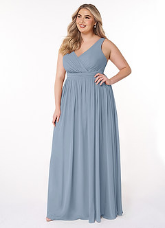 Azazie Kora Bridesmaid Dresses Dusty Blue A-Line Pleated Chiffon Dress image9