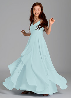 Azazie Karan Junior Abito A-Line in Chiffon Sea Glass image5