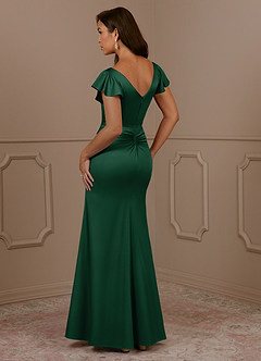 Azazie Roya Mother of the Bride Dresses Dark Green Mermaid V-Neck Pleated Stretch Satin Dress image3