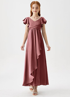 Azazie Omari Junior Vestido de Amatista de Satén Elástico de Corte en A con Plisado image5