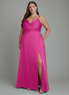 Azazie Sarella Bridesmaid Dresses Fuchsia A-Line Pleated Stretch Satin Dress image10