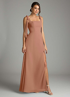 Azazie Debra Bridesmaid Dresses Bronzer A-Line with Pockets Chiffon Convertible Dress image1