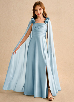 Azazie Rosita Girls Formal 플라워 걸 드레스 A라인 주름진 스트레치 새틴 플로어 길이 드레스 image3