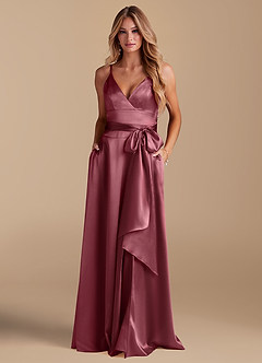 Azazie Sophia Final Sale Black A-Line with Pockets Metallic Satin Dress image3