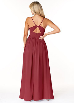 Azazie Dominic Bridesmaid Dresses Pomegranate A-Line V-Neck Pleated Chiffon Dress image2