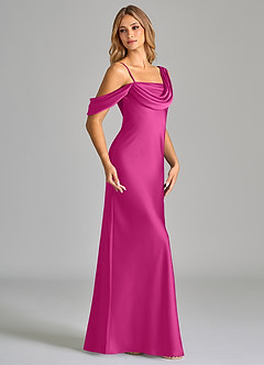 Azazie Celina Vestidos de damas de honor Vestido de Fucsia de Satén Elástico de Corte Recto con Vestidos sin tirantes image4