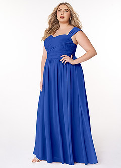 Azazie Zapheira Vestidos de damas de honor Vestido de Azul Real de Gasa de Corte en A con Volante image7