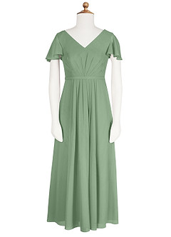 Azazie Peony Junior Robe Trapèze en Mousseline de soie Plissée Matcha image6