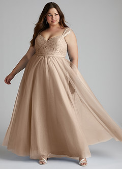 Azazie Luxi Bridesmaid Dresses Taupe A-Line Pleated Tulle Dress image8