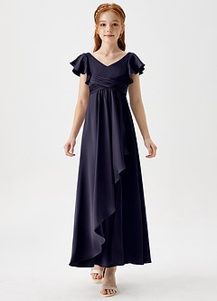 Azazie Omari Junior Stormy A-Line Pleated Stretch Satin Dress image5