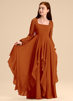 Azazie Clara Junior Abito A-Line in Chiffon Blusa Paprika image7