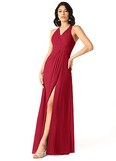 Azazie Danica Bridesmaid Dresses Scarlet A-Line Pleated Chiffon Dress image3