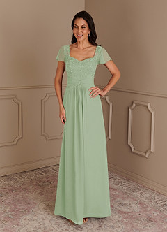 Azazie Gwenyth Mother of the Bride Dresses Dusty Sage A-Line Lace Chiffon Dress image3