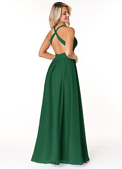 Azazie Ashia Robes de demoiselle d'honneur Robe Trapèze en Mousseline de soie Plissée Vert Foncé image2