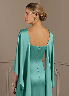 Azazie Eli vestidos de madre de la novia Vestido de Aqua de Satén Elástico de Recto con Cuello de barco image6