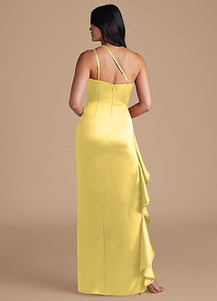 Azazie Latrice Bridesmaid Dresses Canary Sheath One Shoulder Metallic Satin Dress image5