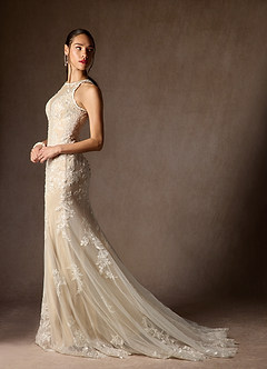 Azazie Sheila Abiti da Sposa Abito Sirena in Tulle Lustrini Bianco Diamante Champagne image6