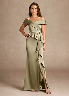 Azazie Dareia Mother of the Bride Dresses Moss Green Mermaid Off the Shoulder Stretch Satin Dress image1