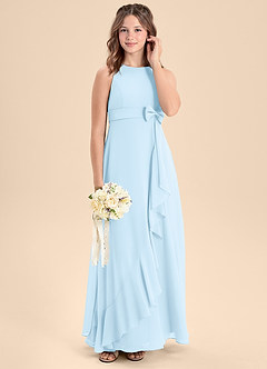 Azazie Lilenne Junior Sky Blue A-Line Bow Chiffon Dress image3