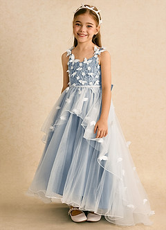 Azazie Darlina Robe Demoiselle D'honneur Fillette Robe Princesse en Tulle Dentelle Ivoire Bleu Poudré image6