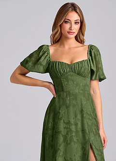 Azazie Mirian Bridesmaid Dresses Olive A-Line Sweetheart Neckline Floral Burnout Dress image7