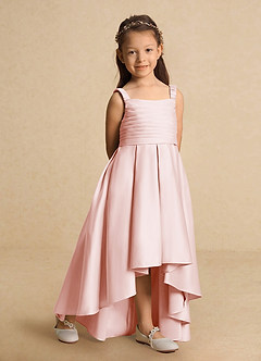 Azazie Kat Flower Girl Dresses Blushing Pink A-Line Pleated Matte Satin Dress image4