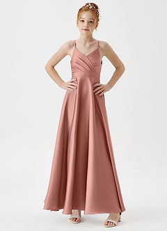 Azazie Avelina Junior Rosette A-Line Pleated Stretch Satin Dress image3