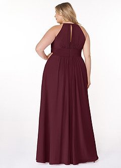 Azazie Bonnie Abiti da Damigella Abito A-Line in Chiffon Increspato con Schiena a Chiave Cabernet image7