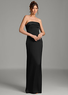 Azazie Phoenyx Bridesmaid Dresses Black Sheath Strapless Stretch Satin Dress image4